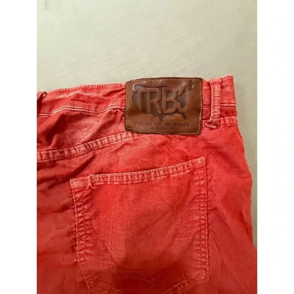 True Religion Mens Red Washed Corduroy‎ Straight Leg Casual Pants Size 36x32.
